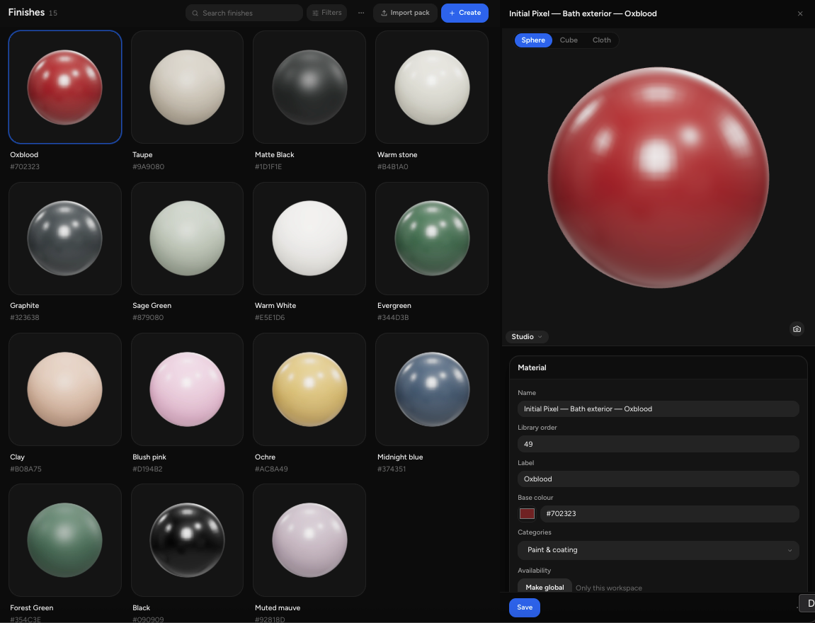 The material library in Asset Manager